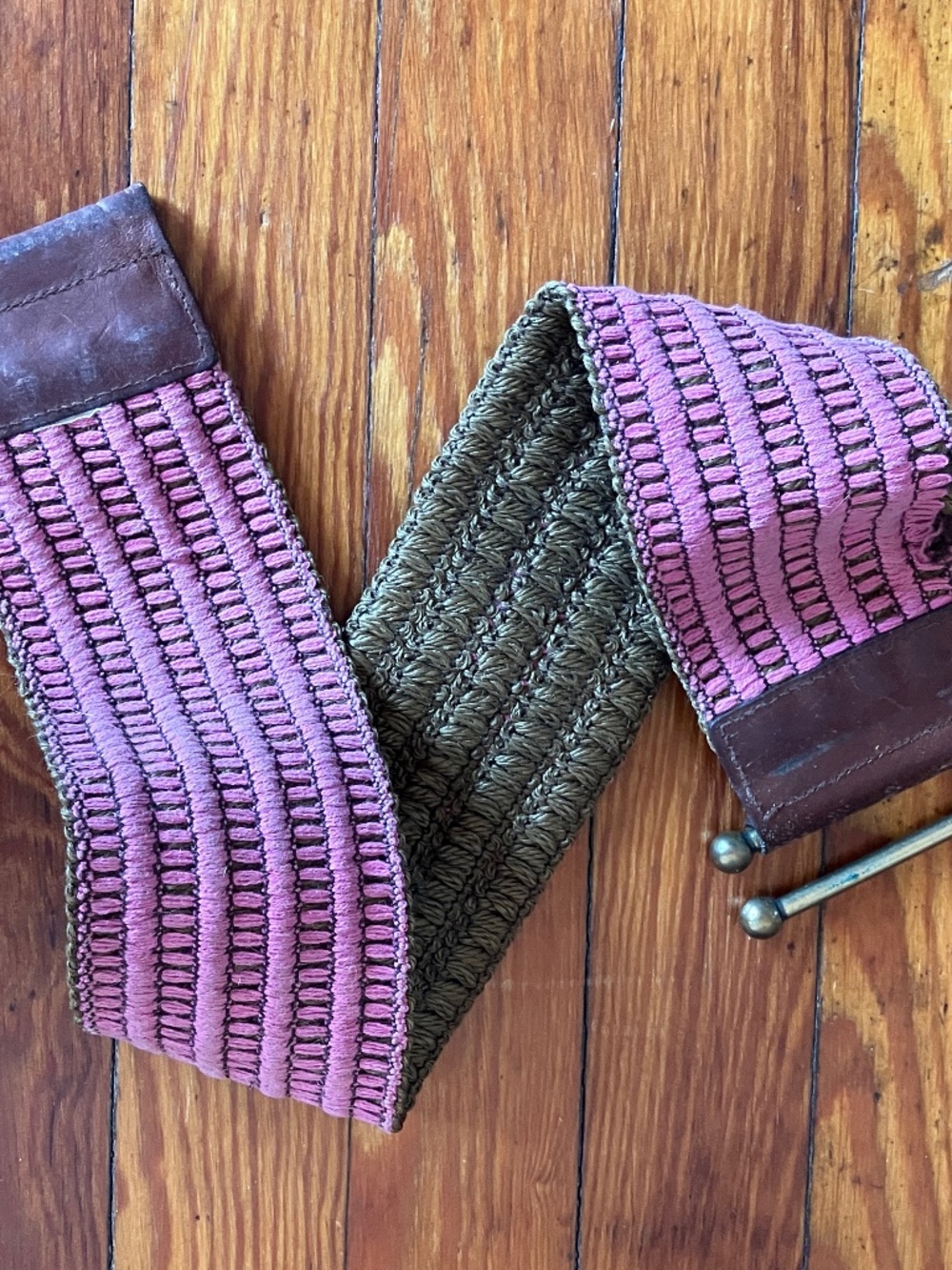 Vintage Woven Macramé Cinch Belt - Pink & Brown Boho Elastic Waist Belt
